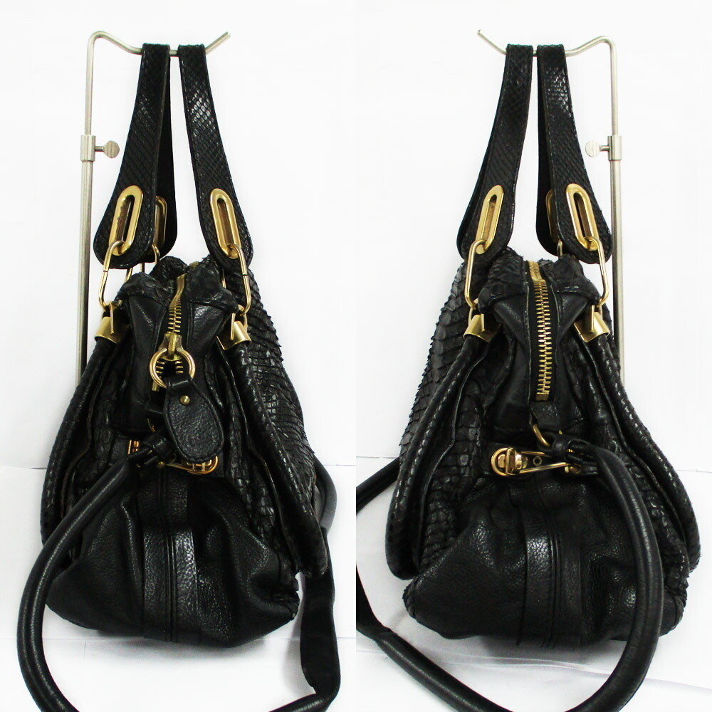 Chloe Parati Python Leather 2way Black Handbag - image 1